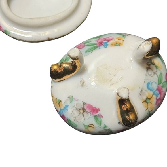 Vintage Floral Porcelain Jewelry Trinket Box With Lid & Gold Accents - Picture 3 of 5